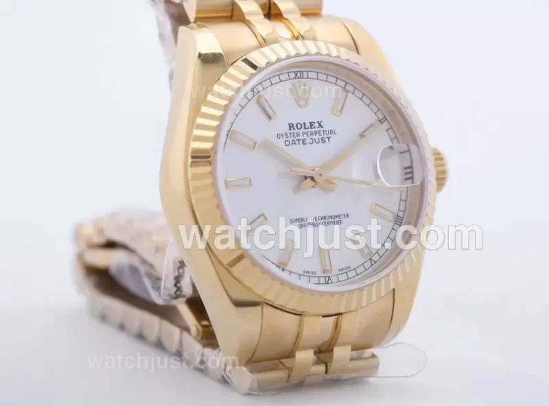 Rolex Datejust 2836 Full Gold White Dial with Stick Marking Mid Size - Image 4